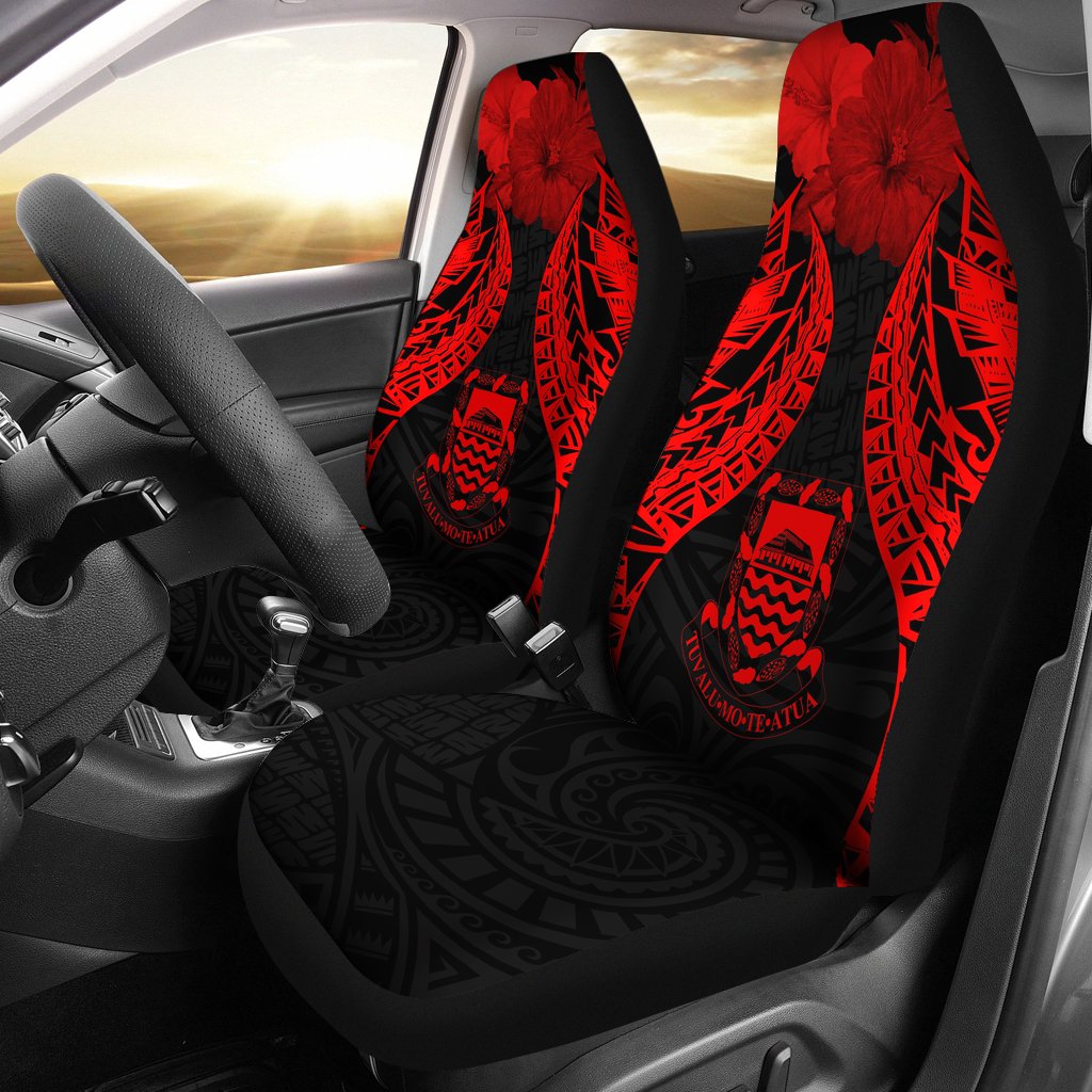 Tuvalu Polynesian Car Seat Covers Pride Seal And Hibiscus Red Universal Fit Red - Polynesian Pride