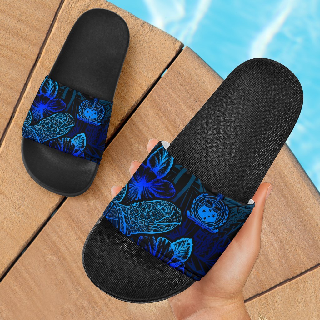 Samoa Sandals - Turtle Hibiscus Pattern Blue Black - Polynesian Pride