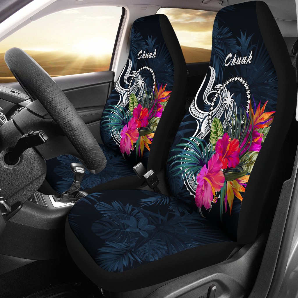 Chuuk Micronesia Car Seat Covers - Tropical Flower Universal Fit Blue - Polynesian Pride