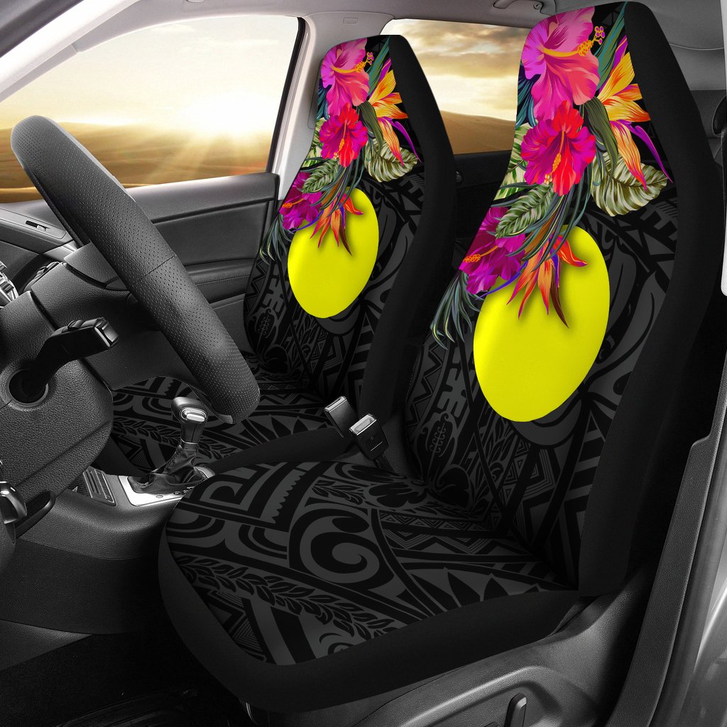 Palau Car Seat Covers - Polynesian Hibiscus Pattern Universal Fit Black - Polynesian Pride