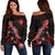 Marshall Islands Polynesian Women's Off Shoulder Sweater - Turtle With Blooming Hibiscus Red Red - Polynesian Pride