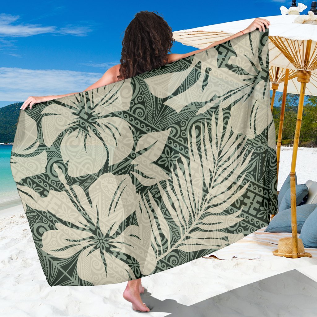 Polynesian Sarong - Abstract Hibiscus Flowers With Tribal Background SARONG ONE SIZE Vintage Color - Polynesian Pride