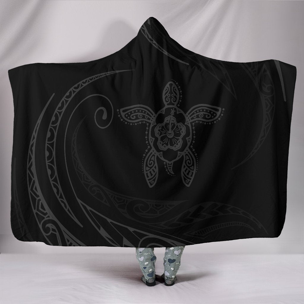 Hawaii Turtle Hibicus Hooded Blanket - Grey - Frida Style Hooded Blanket Grey - Polynesian Pride