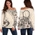 Cook Islands The Beige Hibiscus Off Shoulder Sweater Art - Polynesian Pride