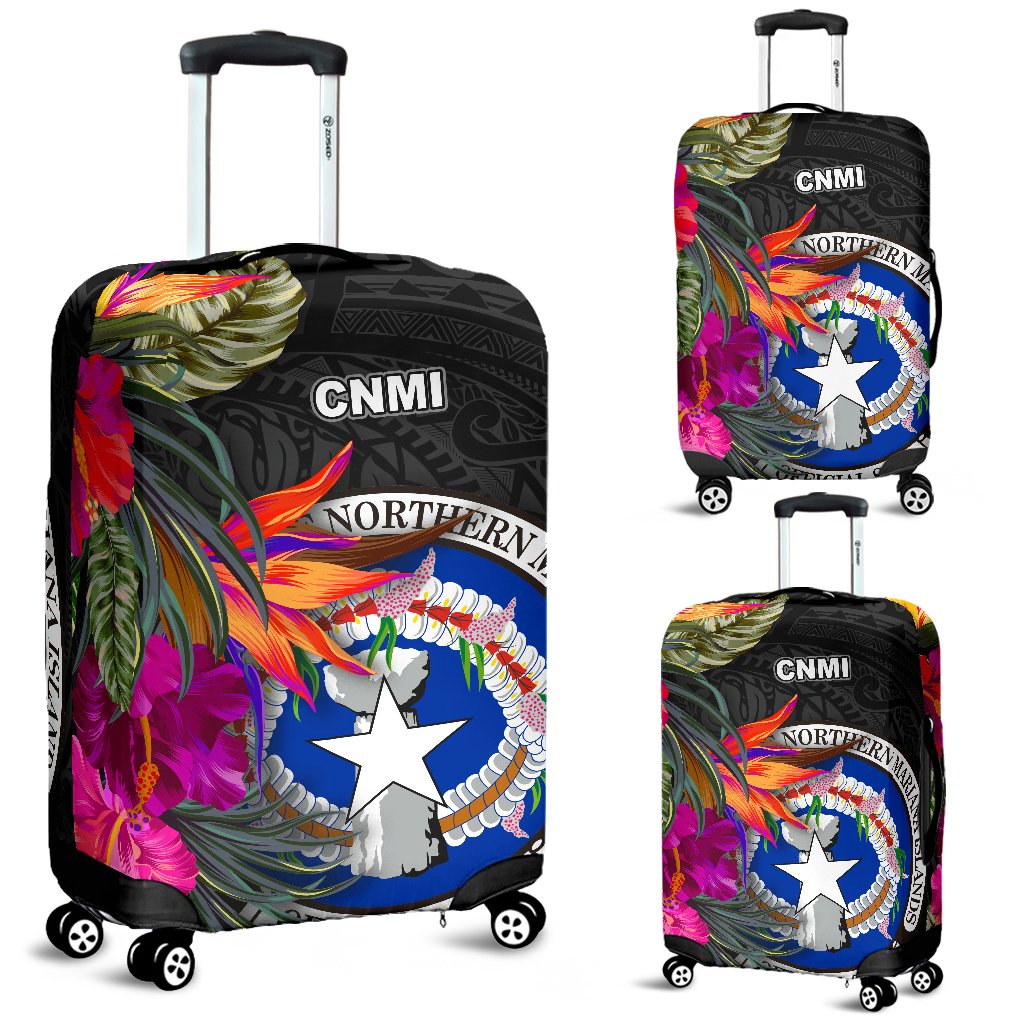 Northern Mariana Islands Luggage Covers - Saipan Hibiscus Polynesian Pattern Black - Polynesian Pride