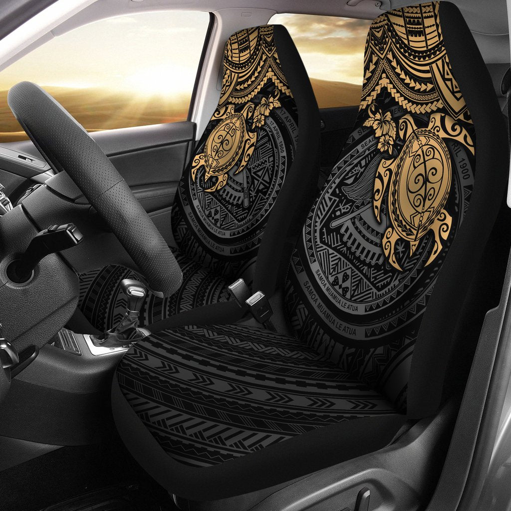 American Samoa Car Seat Covers - American Samoa Seal Gold Turtle Hibiscus Universal Fit GOLD - Polynesian Pride