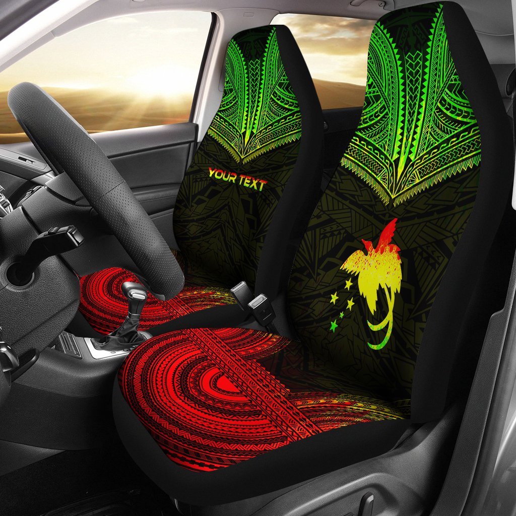 Papua New Guinea Custom Personalised Car Seat Cover - Papua New Guinea Flag Polynesian Chief Tattoo Reggae Version Universal Fit Reggae - Polynesian Pride