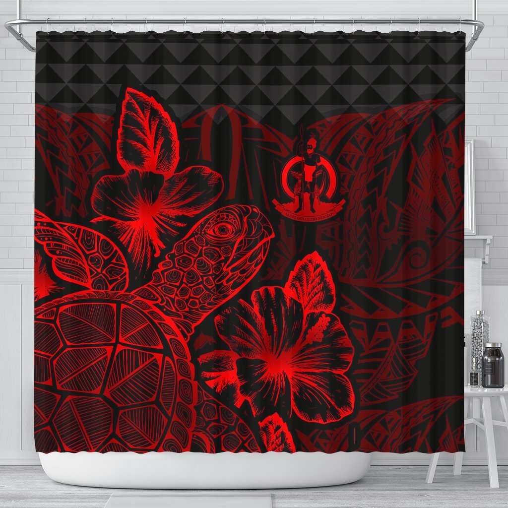 Vanuatu Shower Curtain Turtle Hibiscus Red 177 x 172 (cm) Red - Polynesian Pride