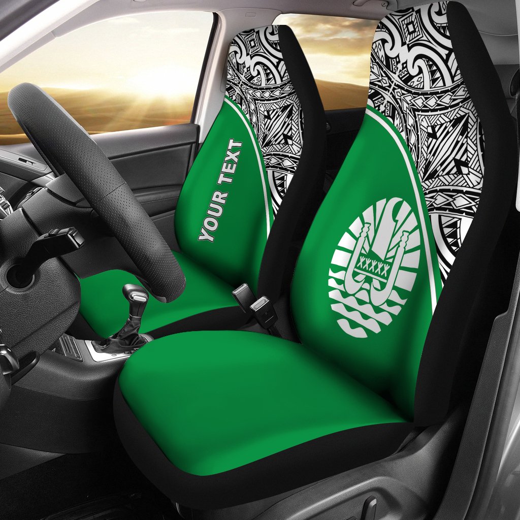 Tahiti Custom Personalised Car Seat Covers - Tahiti Flag Polynesian Green Curve Universal Fit Green - Polynesian Pride