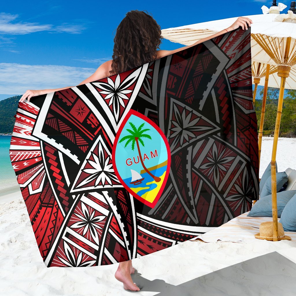 Guam Sarong - Tribal Flower Special Pattern Red Color SARONG ONE SIZE Red - Polynesian Pride