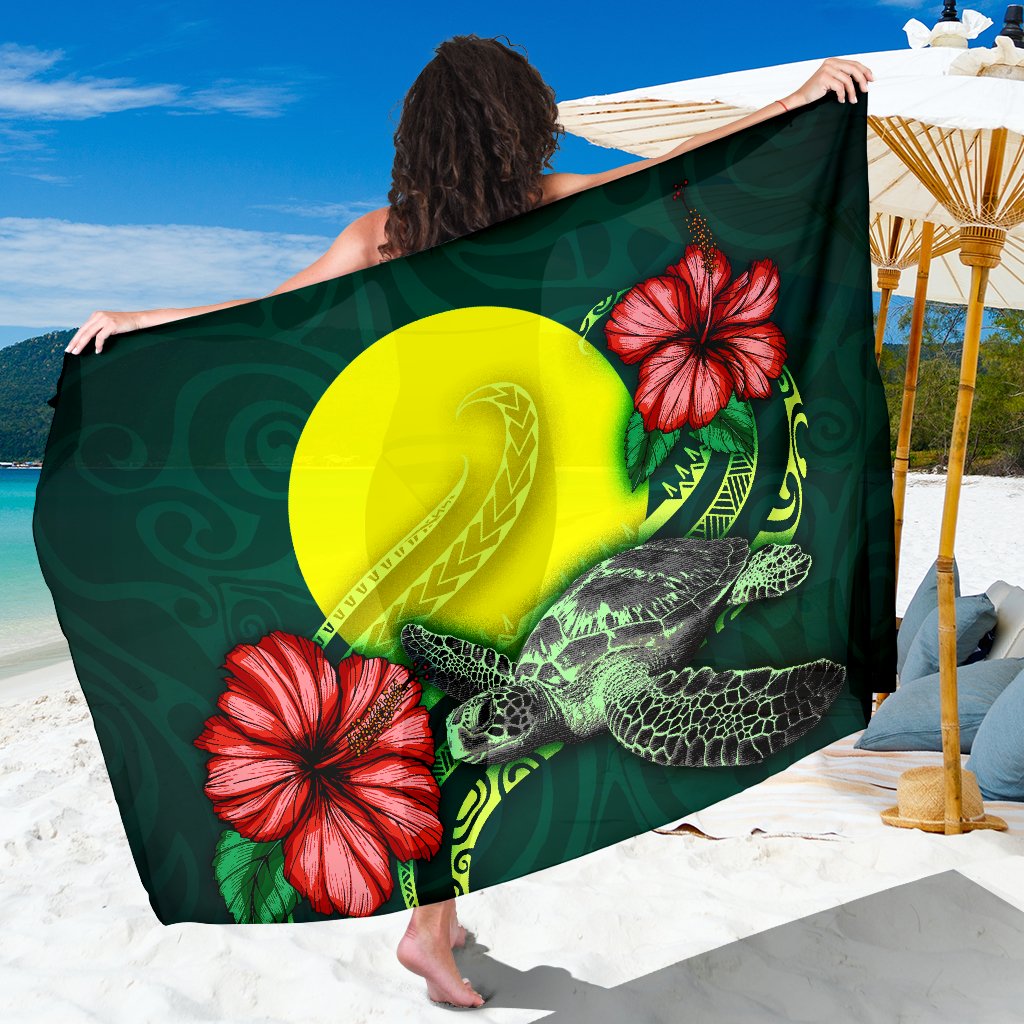 Palau Polynesian Sarong - Green Turtle Hibiscus Women One Size Green - Polynesian Pride