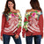 Guam Polynesian Women's Off Shoulder Sweater - Summer Plumeria (Black) Red - Polynesian Pride