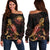 Federated States of Micronesia Polynesian Women's Off Shoulder Sweater - Turtle With Blooming Hibiscus Gold Gold - Polynesian Pride