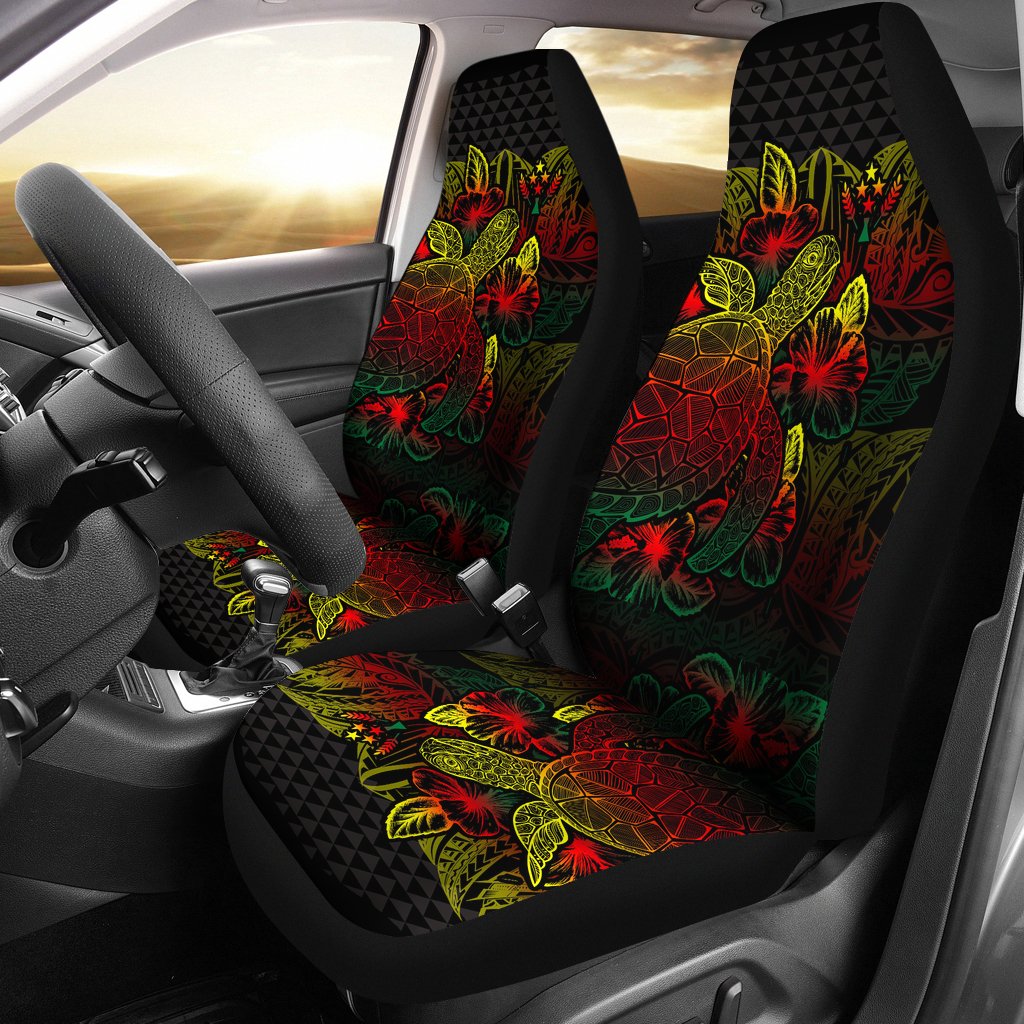 Kosrae Car Seat Covers - Kosrae Flag Turtle Hibiscus Reggae Universal Fit Reggae - Polynesian Pride