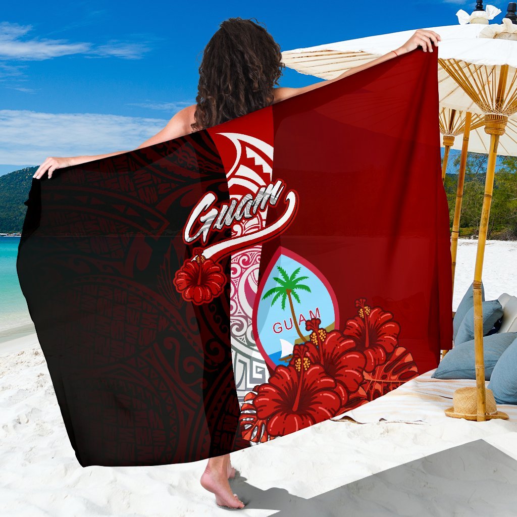 Guam Polynesian Sarong - Coat Of Arm With Hibiscus One Style One Size Red - Polynesian Pride