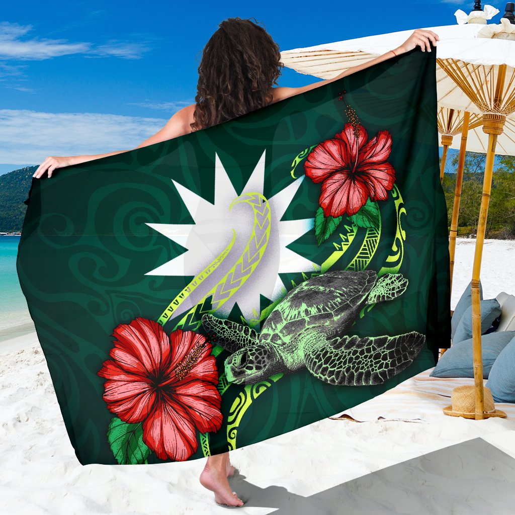 Nauru Polynesian Sarong - Green Turtle Hibiscus Women One Size Green - Polynesian Pride