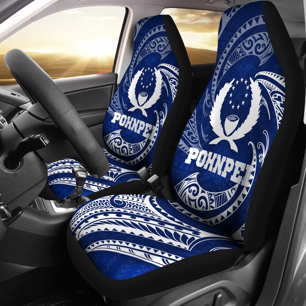 Pohnpei Micronesia Car Seat Covers - Blue Tribal Wave Universal Fit Blue - Polynesian Pride