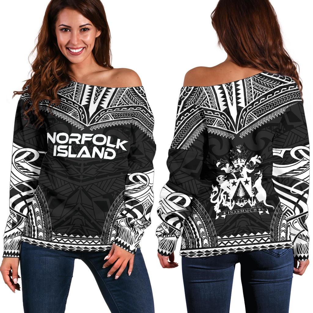 Norfolk Island Polynesian Chief Women's Off Shoulder Sweater - Black Version Black - Polynesian Pride