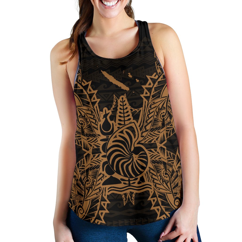 New Caledonia Polynesian Women Tank Top Map Gold Gold - Polynesian Pride