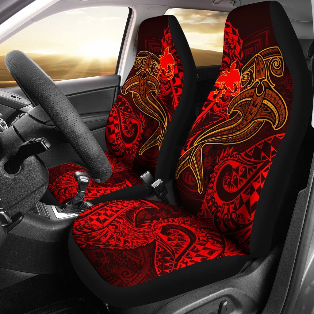 Papua New Guinea Car Seat Covers - Red Shark Polynesian Tattoo Universal Fit Red - Polynesian Pride