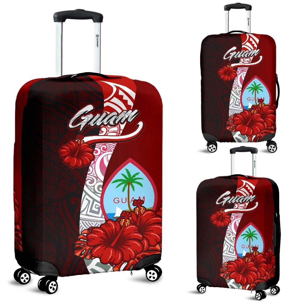 Guam Polynesian Luggage Covers - Coat Of Arm With Hibiscus Red - Polynesian Pride