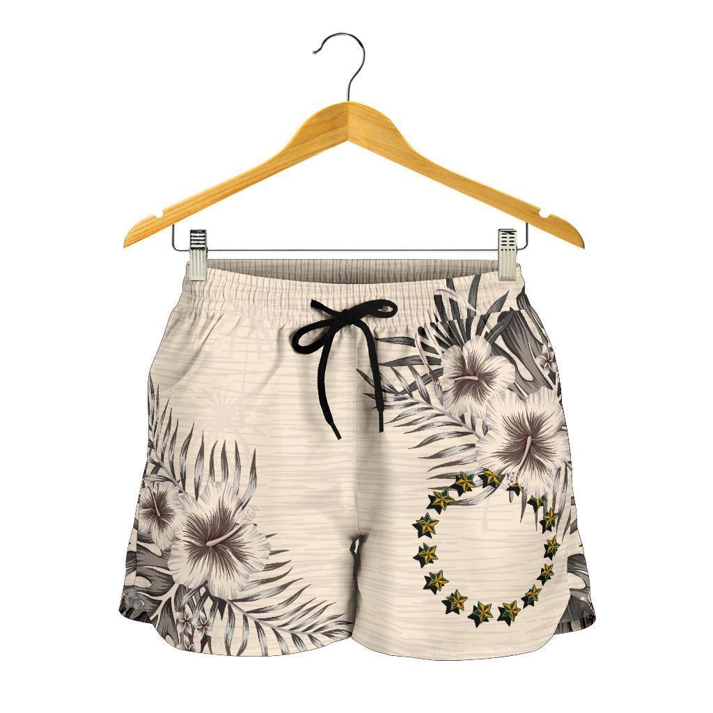 Cook Islands Women Short - The Beige Hibiscus Women White - Polynesian Pride