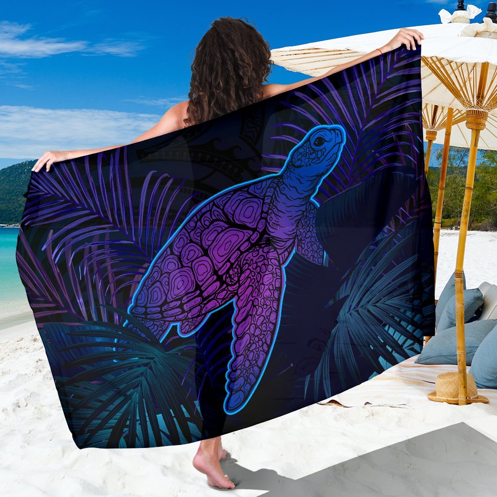 Hawaii Sarong - Hawaii Turtle And Palm Polynesian Retrospective Sarong One Size Blue - Polynesian Pride