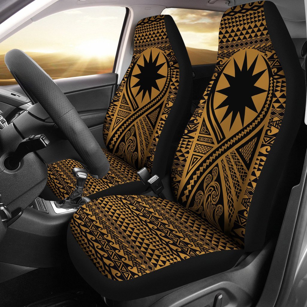 Nauru Car Seat Cover - Nauru Flag Polynesian Tattoo Gold Universal Fit Gold - Polynesian Pride