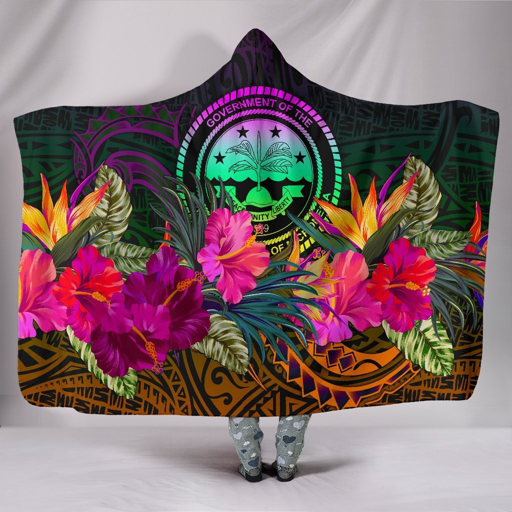 Federated States of Micronesia Hooded Blanket - Summer Hibiscus Hooded Blanket Reggae - Polynesian Pride