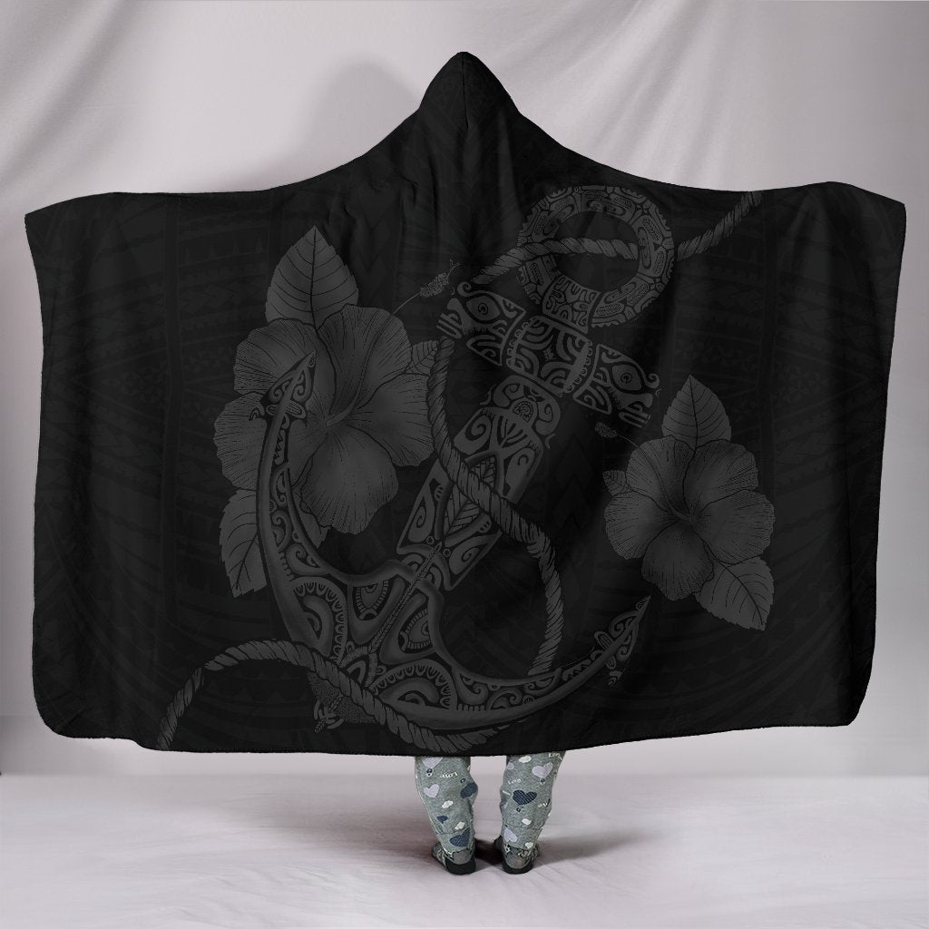 Anchor Gray Poly Tribal Hooded Blanket Hooded Blanket Gray - Polynesian Pride