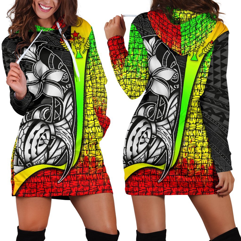 Kosrae Micronesian Women's Hoodie Dress Reggae - Turtle With Hook Reggae - Polynesian Pride