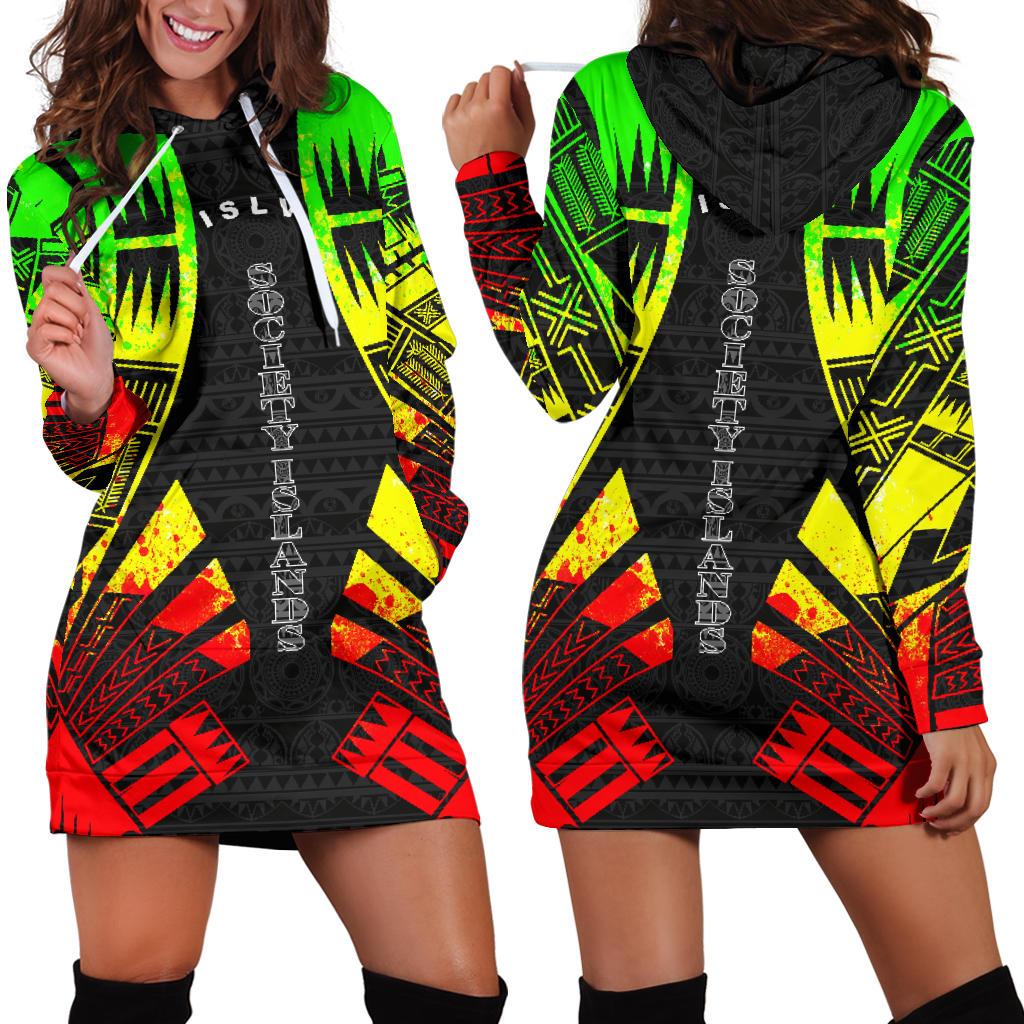 Society Islands Hoodie Dress - Polynesian Tattoo Reggae Reggae - Polynesian Pride