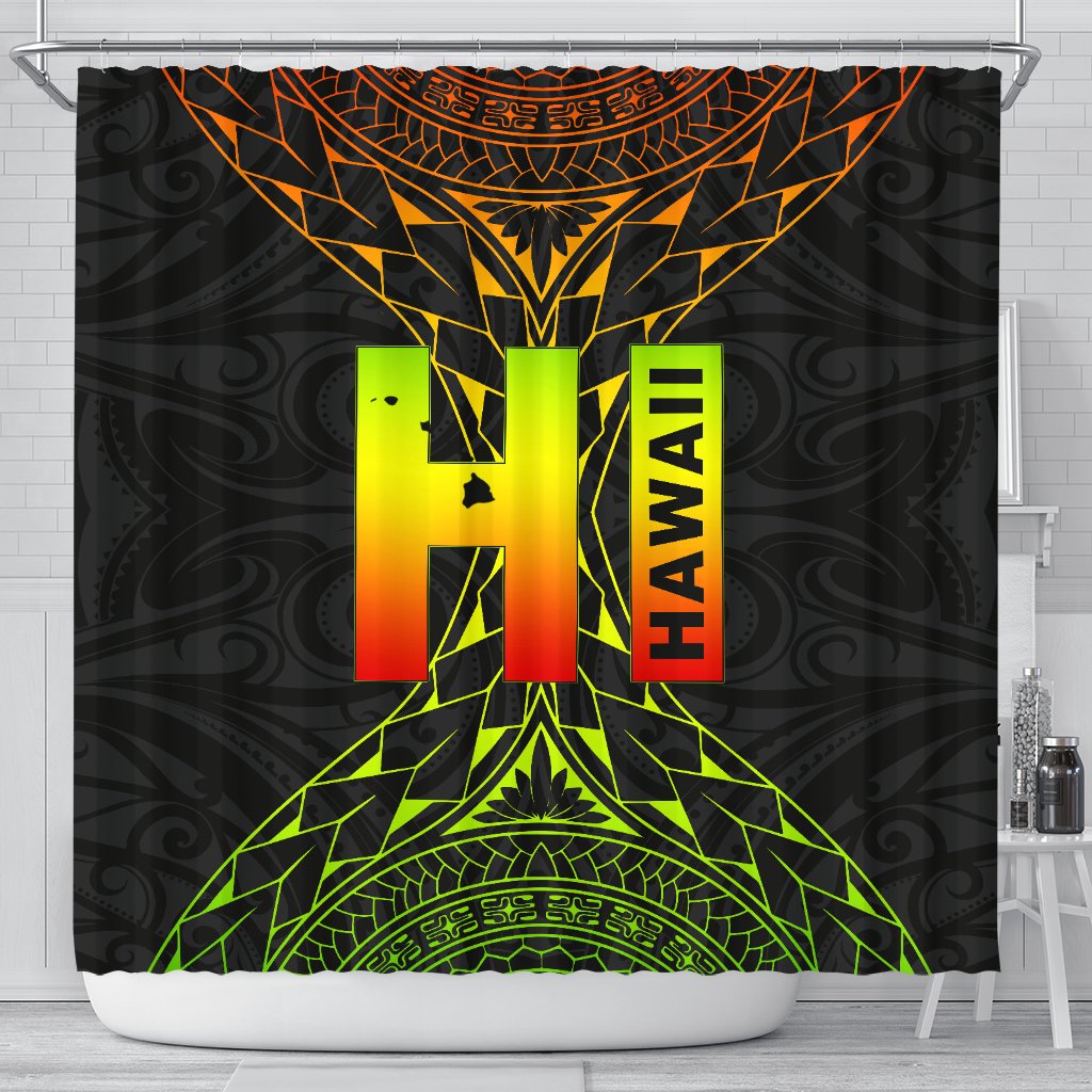 Hawaii Map Shower Curtain Polynesian Style 177 x 172 (cm) Black - Polynesian Pride