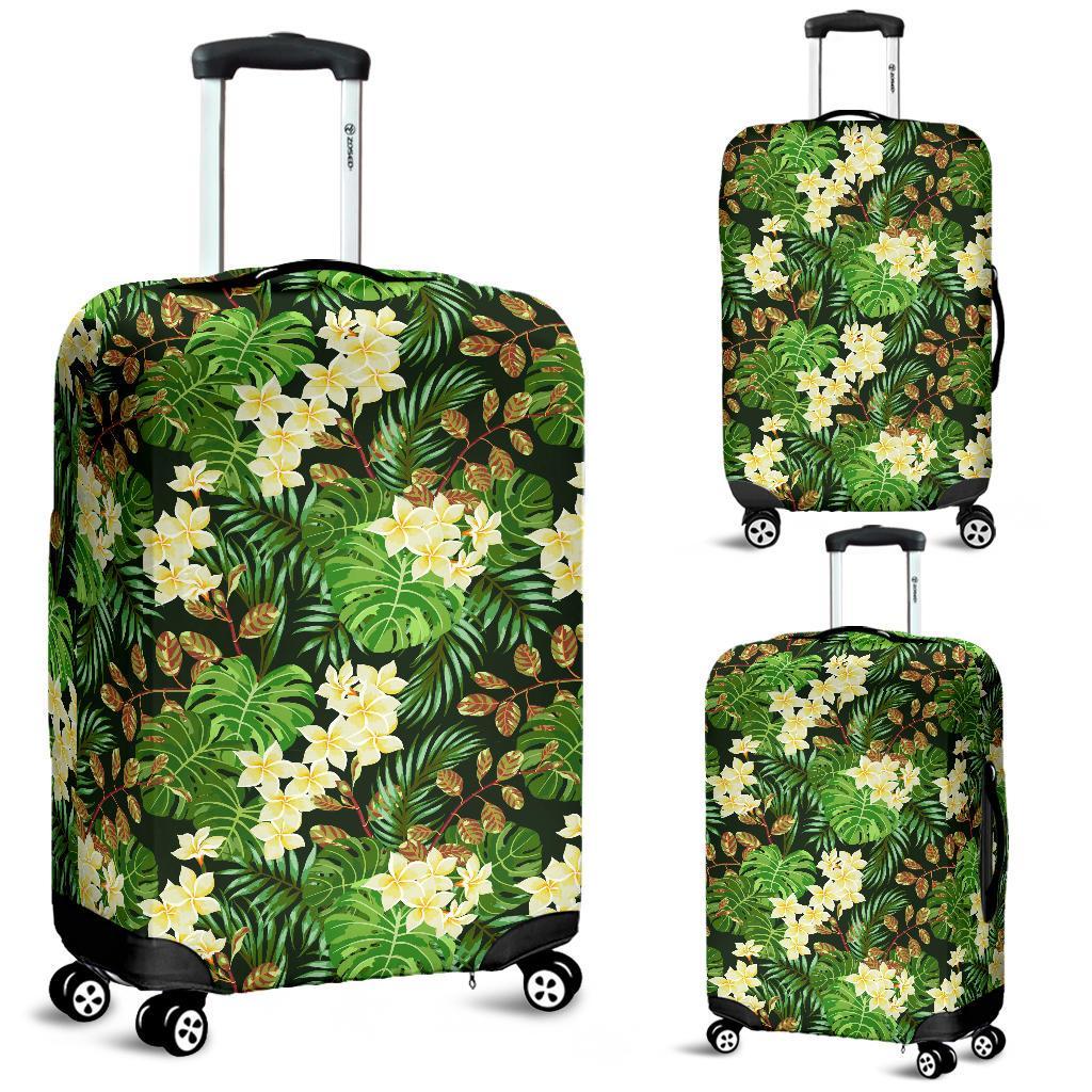 Hawaii Tropical Leaves And Plumeria Luggage Cover White - Polynesian Pride