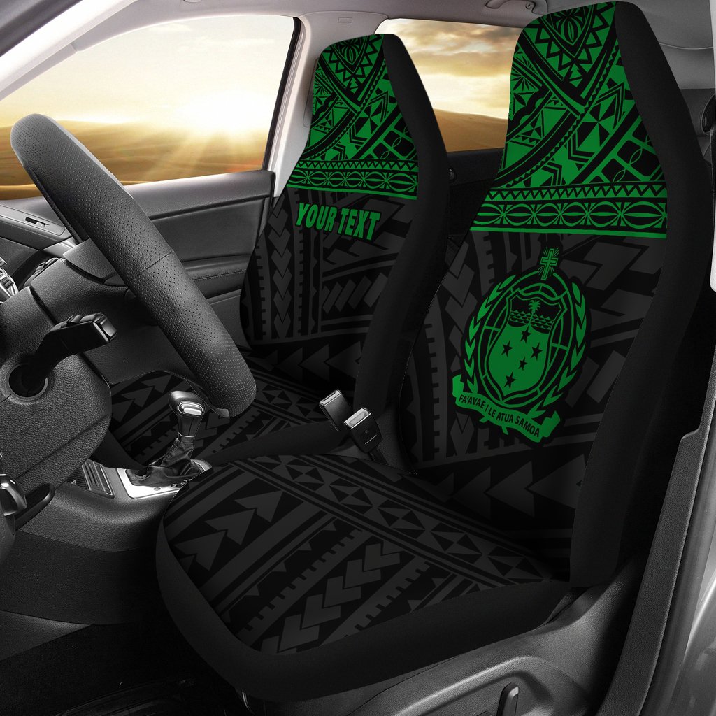 Samoa Custom Personalised Car Seat Covers - Samoa Green Coat Of Arms Polynesian Tattoo Universal Fit Green - Polynesian Pride