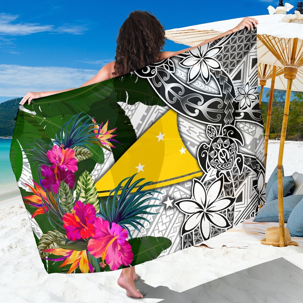 Tokelau Sarong White - Turtle Plumeria Banana Leaf Sarong One Size White - Polynesian Pride