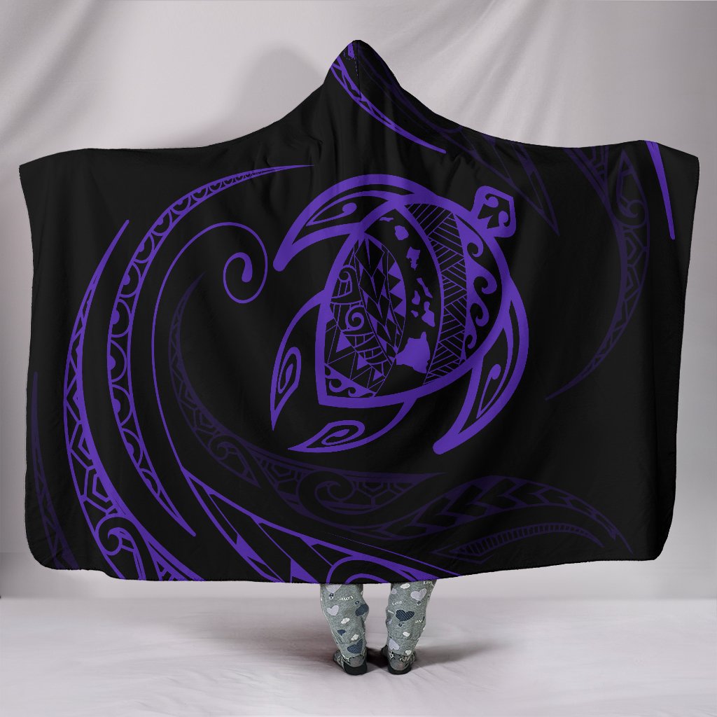 Hawaii Turtle Hooded Blanket - Purple - Frida Style Hooded Blanket Black - Polynesian Pride