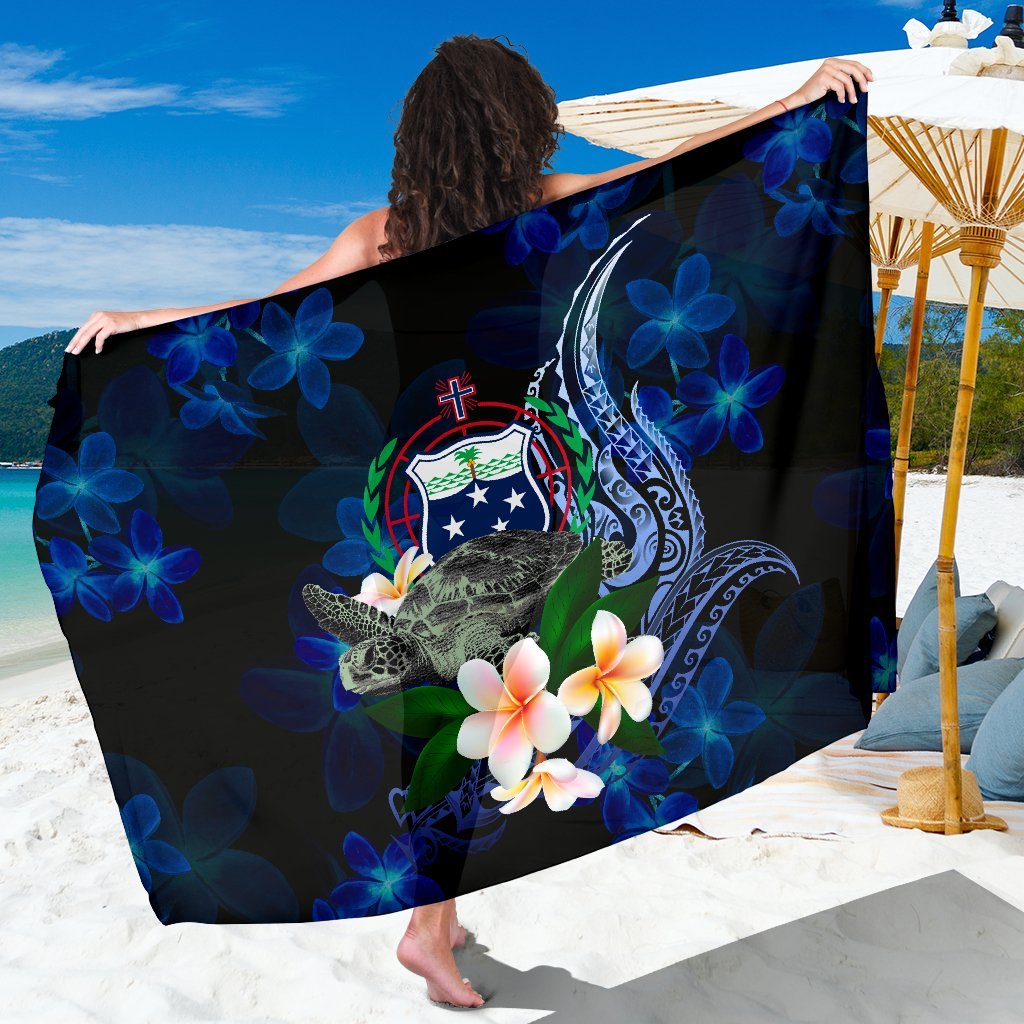 Samoa Polynesian Sarong - Turtle With Plumeria Flowers Women One Size Blue - Polynesian Pride