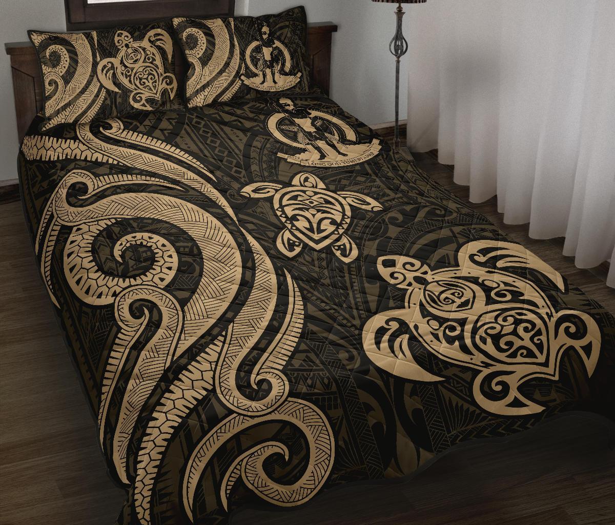 Vanuatu Quilt Bed Set - Gold Tentacle Turtle Gold - Polynesian Pride