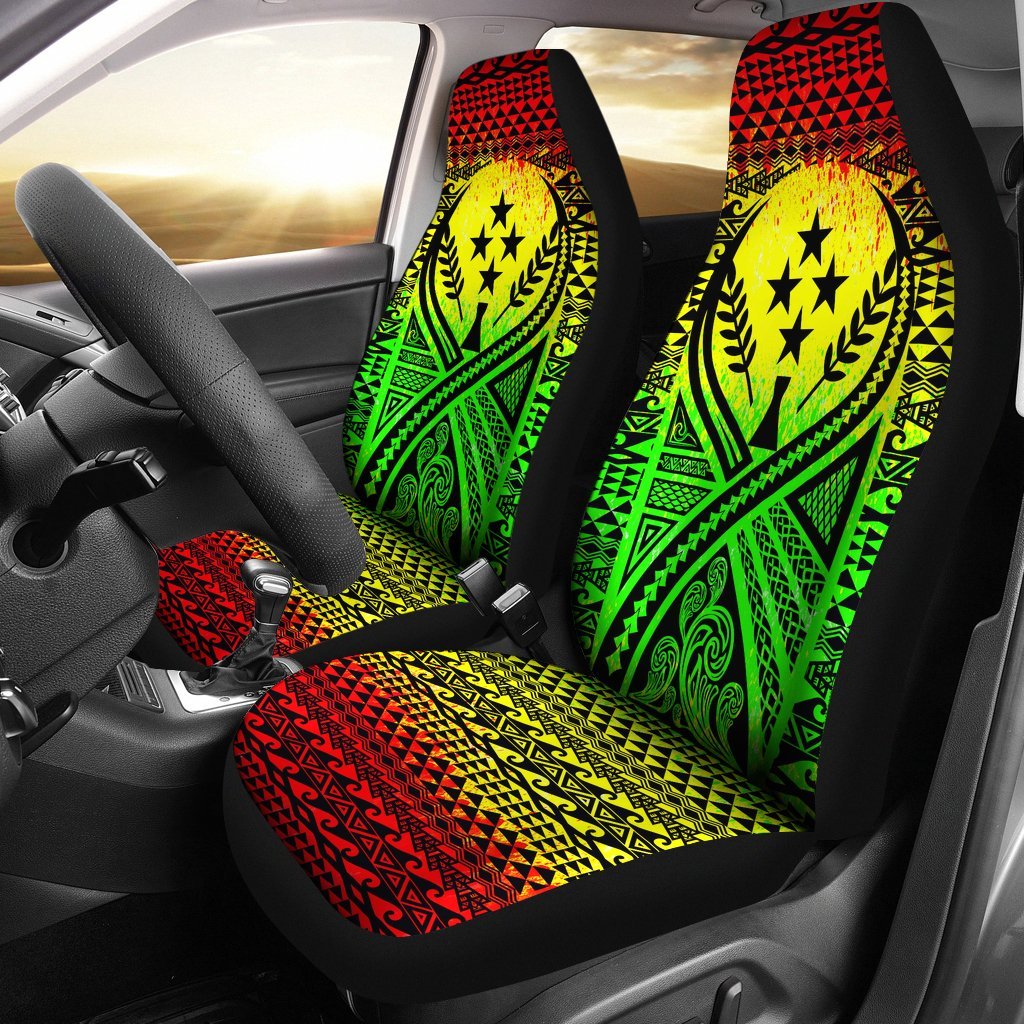 Kosrae Car Seat Cover - Kosrae Flag Polynesian Tattoo Reggae Universal Fit Reggae - Polynesian Pride