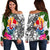 Tahiti Custom Personalised Women's Off Shoulder Sweater White - Turtle Plumeria Banana Leaf White - Polynesian Pride