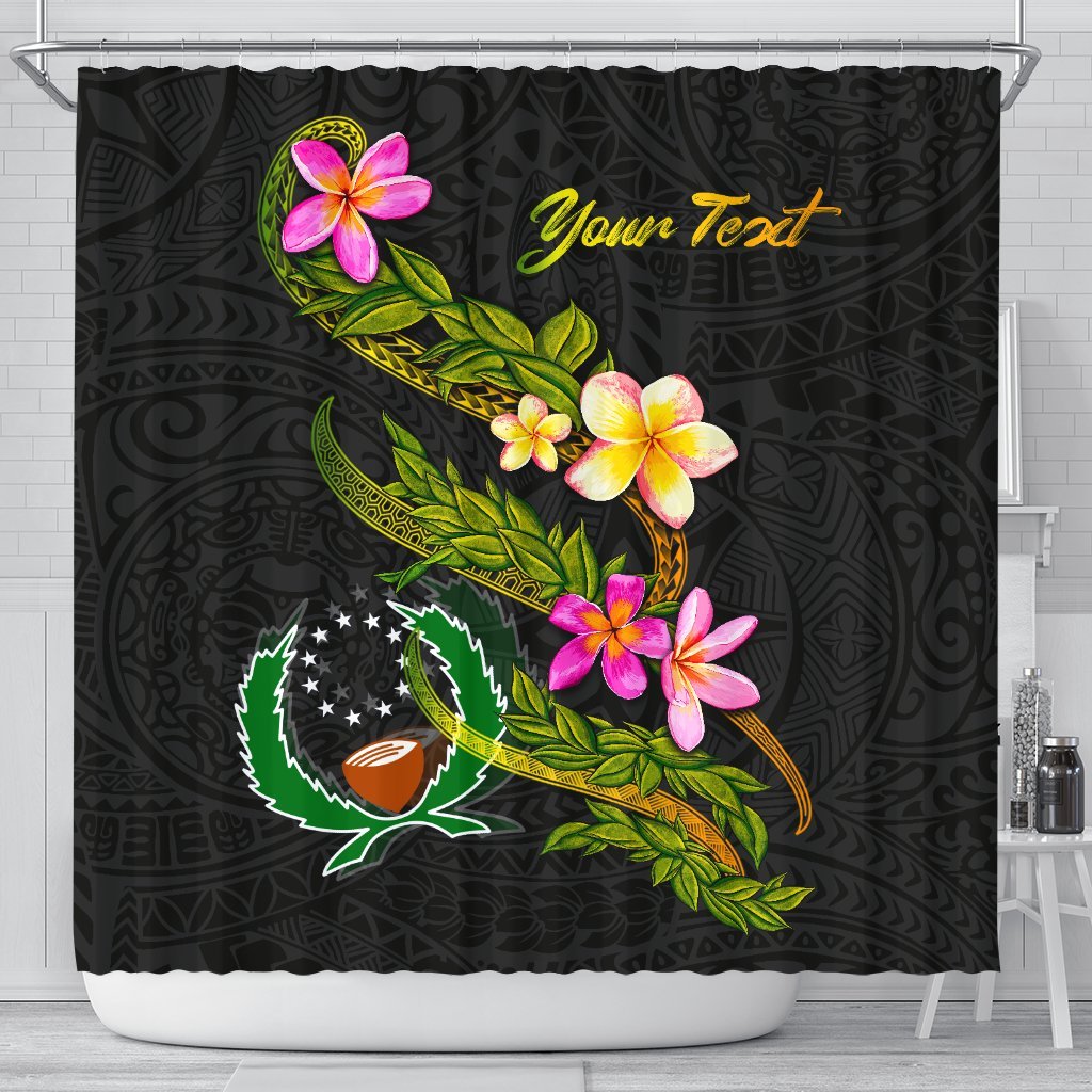 Pohnpei Polynesian Custom Persona Shower Curtain - Plumeria Tribal 177 x 172 (cm) Black - Polynesian Pride