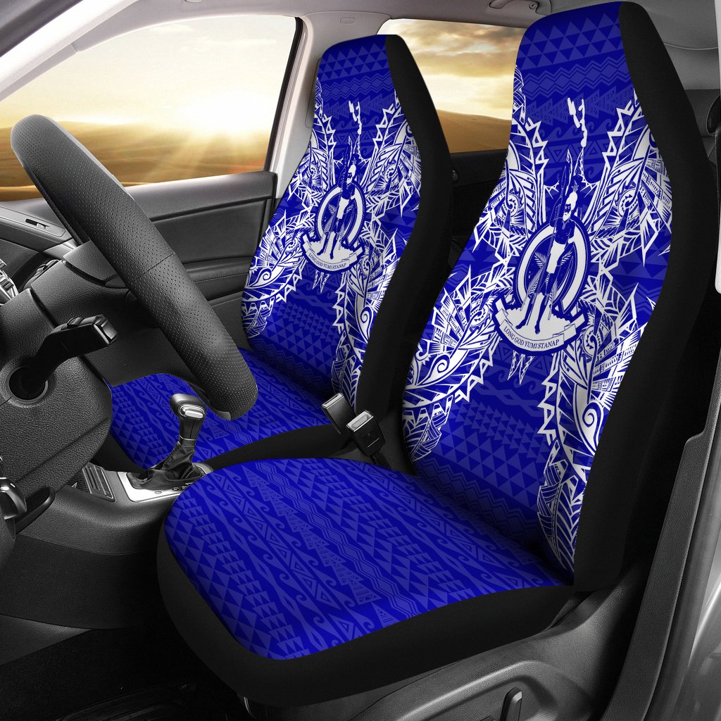 Vanuatu Car Seat Cover - Vanuatu Coat Of Arms Map Blue Universal Fit Blue - Polynesian Pride