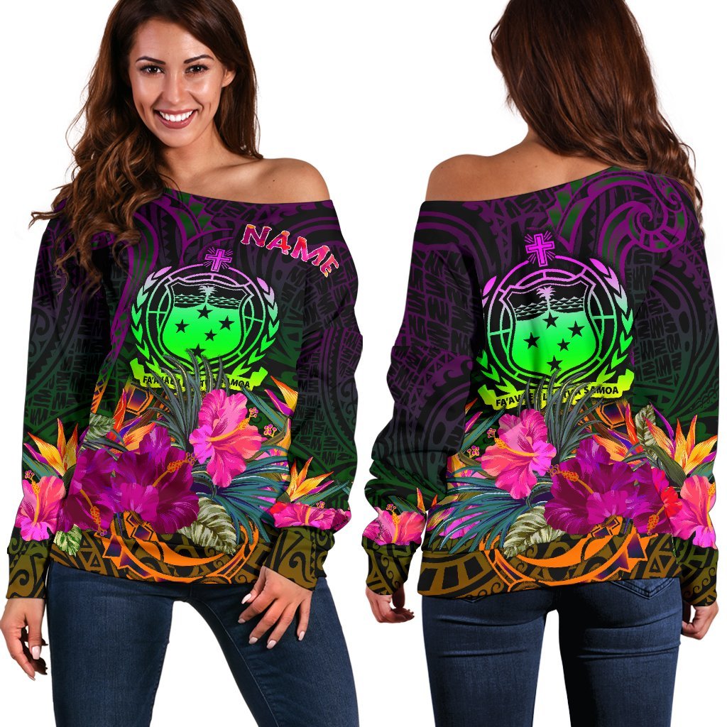 Samoa Personalised Women's Off Shoulder Sweater - Summer Hibiscus Art - Polynesian Pride