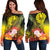 Tahiti Women's Off Shoulder Sweater - Humpback Whale with Tropical Flowers (Yellow) Yellow - Polynesian Pride