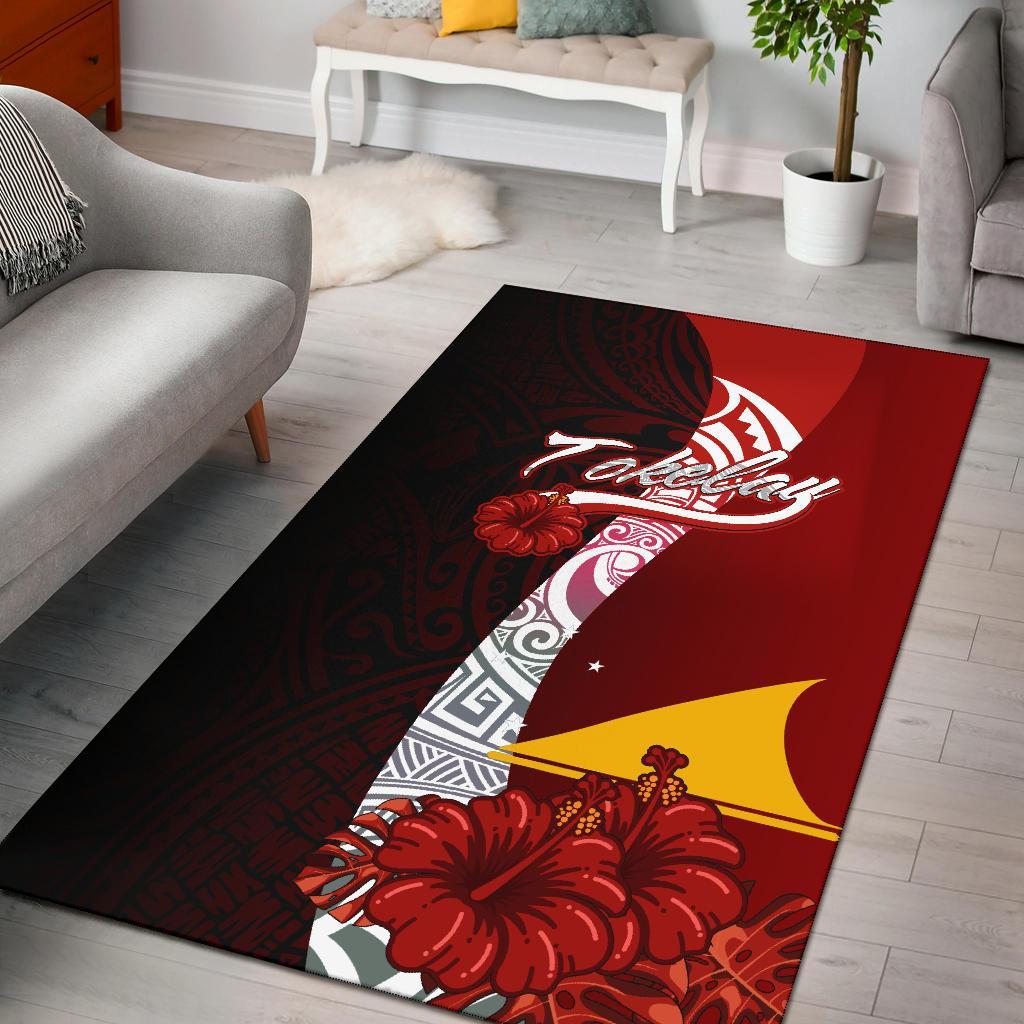 Tokelau Polynesian Area Rug - Coat Of Arm With Hibiscus Red - Polynesian Pride