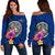 American Samoa Polynesian Women's Off Shoulder Sweater - Floral With Seal Blue Blue - Polynesian Pride