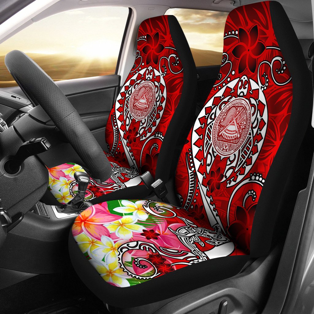 American Samoa Polynesian Car Seat Covers - Turtle Plumeria (Red) Universal Fit Red - Polynesian Pride