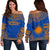 Marshall Islands Flag Polynesian Chief Women's Off Shoulder Sweater Blue - Polynesian Pride