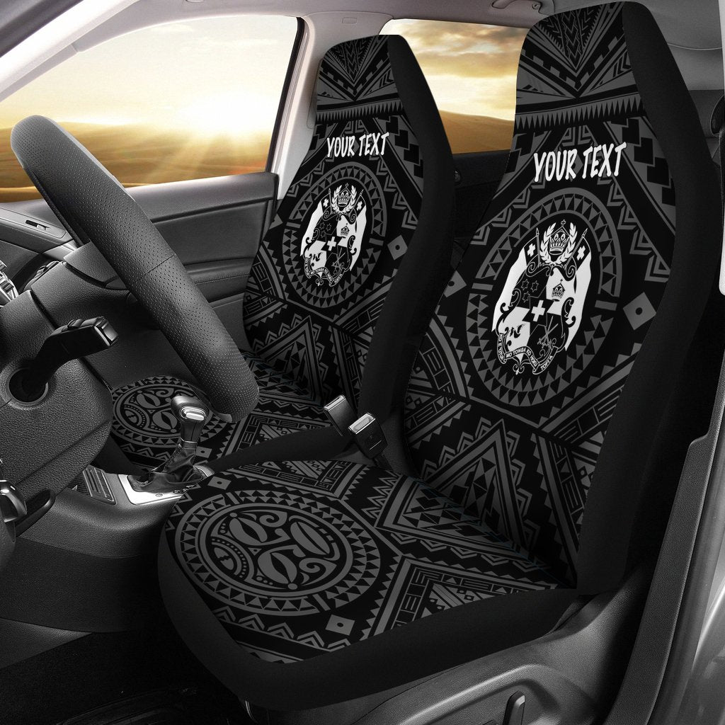 Tonga Personalised Car Seat Covers - Tonga Seal With Polynesian Tattoo Style (Black) Universal Fit Black - Polynesian Pride